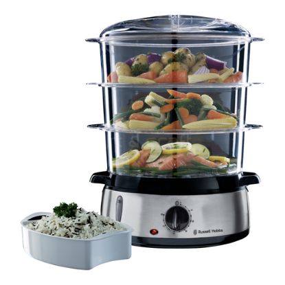 Immagine di Russell Hobbs 19270-56 pentola a vapore 3 cestello/i Libera installazione 800 W Nero, Acciaio inox