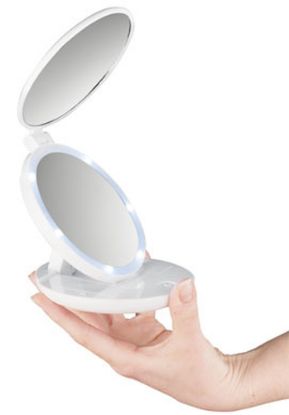 Immagine di Macom Doppio specchio da borsetta luce led 7x e naturale per trucco Bianco