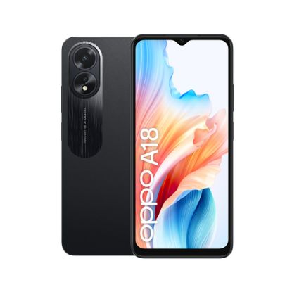 Immagine di OPPO A18 4G Smartphone, AI Doppia fotocamera 8+2MP, Selfie 5MP, Display 6.56” 90HZ LCD HD+, 5000mAh, RAM 4GB (Esp 1GB/2GB/4GB)+ROM 128GB (esp1TB), IP54, [Versione Italia],Glowing Black