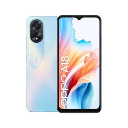 Immagine di OPPO A18 4G Smartphone, AI Doppia fotocamera 8+2MP, Selfie 5MP, Display 6.56” 90HZ LCD HD+, 5000mAh, RAM 4GB (Esp 1GB/2GB/4GB)+ROM 128GB (esp1TB), IP54, [Versione Italia],Glowing Blue