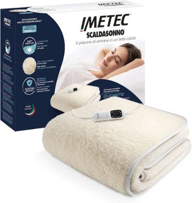 Immagine di Imetec Scaldasonno Adapto singolo 150 x 80 cm, basso consumo, riscaldamento rapido, temperatura personalizzata, 100% lana e merino, made in italy, tessuto antiscivolo, comando con 6 temperature