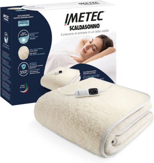 Immagine di Imetec Scaldasonno Adapto singolo 150 x 80 cm, basso consumo, riscaldamento rapido, temperatura personalizzata, 100% lana e merino, made in italy, tessuto antiscivolo, comando con 6 temperature