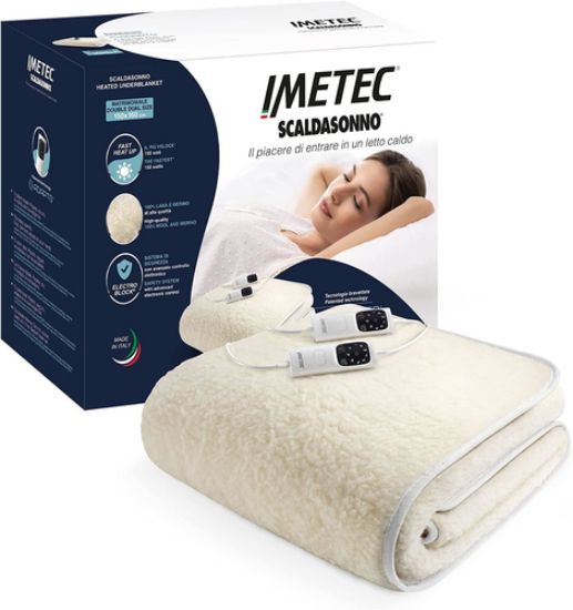 Immagine di Imetec Scaldasonno Adapto matrimoniale 150 x 160 cm, Basso consumo, Riscaldamento rapido, Temperatura personalizzata, 100% lana e merino, Made in italy, 2 comandi separati, 6 temperature