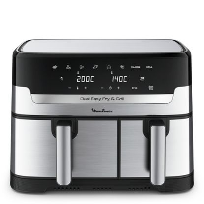 Immagine di Moulinex Dual Easy Fry EZ905D20 friggitrice Doppia 8,3 L Indipendente 2450 W Friggitrice ad aria calda Nero, Acciaio inox