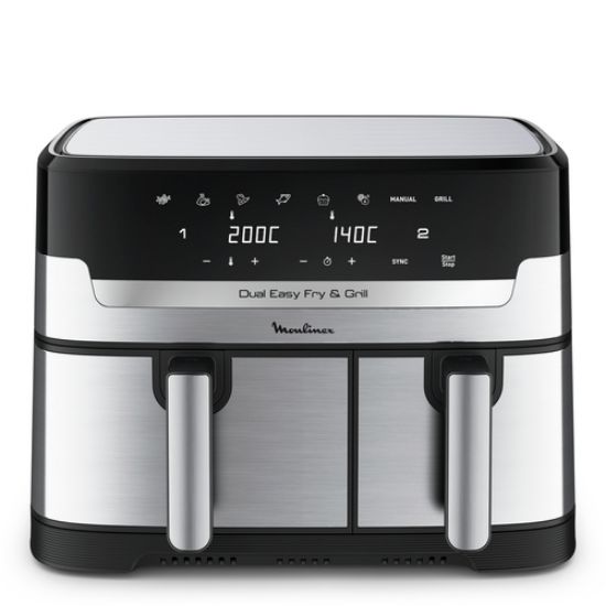 Immagine di Moulinex Dual Easy Fry EZ905D20 friggitrice Doppia 8,3 L Indipendente 2450 W Friggitrice ad aria calda Nero, Acciaio inox