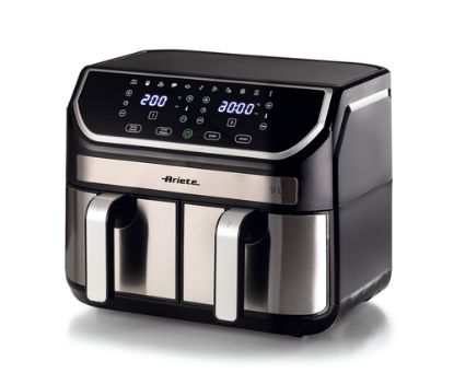 Immagine di Ariete 4625 Friggitrice ad aria 9L, 2100W, Capacità 9L, Doppio cestello, Capacità di cottura 3,6kg, 11 programmi preimpostati, Funzione Max Crisp, Temperatura fino a 200°C, Cestello antiaderente con griglia, Nero/Silver