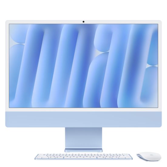 Immagine di Apple iMac 24"Retina Display 4,5K, Chip M4 con CPU 10‑core, GPU 10‑core, 24GB, 512GB SSD, Blu