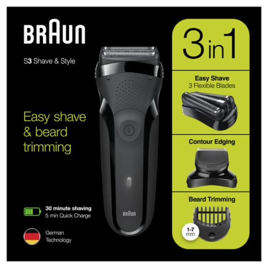 Immagine di Braun Series 3 Shave&Style 300BT Rasoio Da Barba Elettrico Da Uomo, Nero