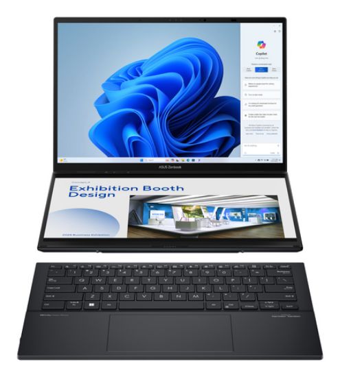 Immagine di ASUS Zenbook Duo OLED UX8406MA-PZ286W Intel Core Ultra 7 155H Ibrido (2 in 1) 35,6 cm (14") Touch screen 3K 16 GB LPDDR5x-SDRAM 1 TB SSD Wi-Fi 6E (802.11ax) Windows 11 Home Grigio