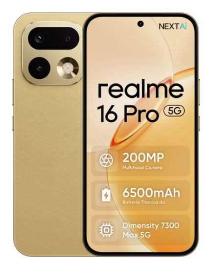 Immagine di realme 16 Pro 17,3 cm (6.8") Doppia SIM 5G 8 GB 256 GB 6500 mAh Oro