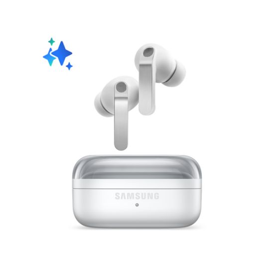 Immagine di Samsung Galaxy Buds4 Pro, White, Corpo in metallo, Altoparlante a 2 vie e doppio amplificatore, Chiamate cristalline, Audio a 360°, ANC migliorata, Controllo adattivo del rumore, Connessione senza interruzioni e One UI, AI pronto ai comandi vocali