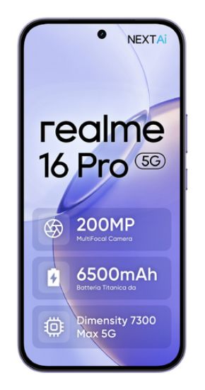 Immagine di realme 16 Pro 17,3 cm (6.8") Doppia SIM 5G 8 GB 512 GB 6500 mAh Viola