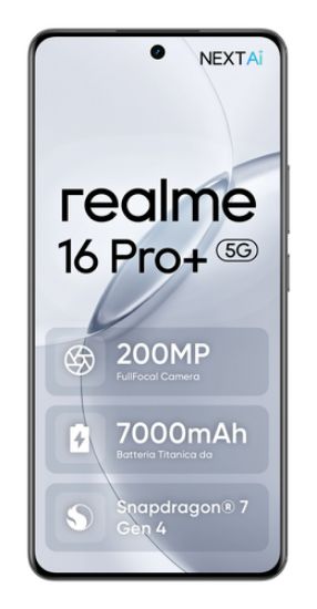 Immagine di realme 16 Pro+ 17,3 cm (6.8") 5G USB tipo-C 12 GB 512 GB 7000 mAh Grigio