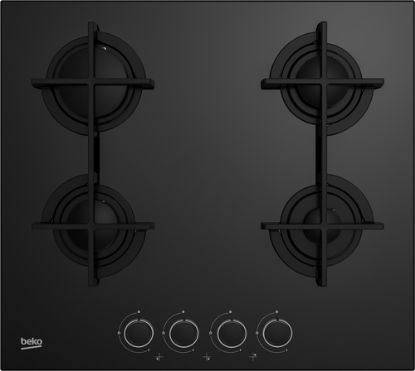 Immagine di Beko Piano cottura a gas HILG64225SB 60 cm, comandi frontali, griglie in ghisa semi-continue, 4 bruciatori, Cristallo nero