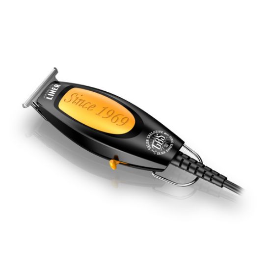 Immagine di GA.MA Regolabarba ABSOLUTE LINER con alimentazione a rete, per rifiniture taglio, contorni, sfumature e rasature. Regolazione di taglio: Senza pettine 0,3mm/ con pettini guida: 2,3 e 3,5mm. Lama in acciaio inossidabile semi piatta. Cavo di 2,5mt. Kit per l’uso: Olio lubrificante- pennellino per pulizia. Anello appendi apparecchio.