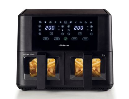 Immagine di Ariete 4631 Friggitrice ad aria Doppia 9L, 2400W, Capacità totale 9L, 11 programmi, Multifunzione, Fino a 3,6 kg di fritto Temperatura fino a 200°C, Doppio cestello, Nero