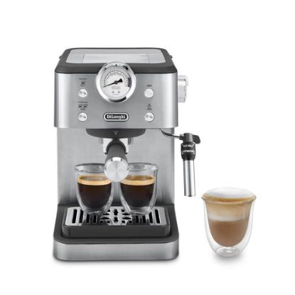 Immagine di De’Longhi CLASSIC EM450.M Macchina da Caffè Manuale Espresso e Cappuccino, Compatibile con Polvere o Cialde E.S.E., Spegnimento Automatico, Serbatoio Estraibile da 1.7L, Potenza 1325W, 15bar, Metal