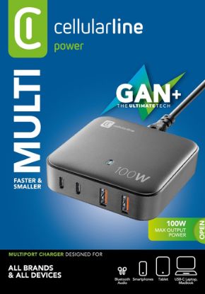 Immagine di Cellularline MULTIPOWER MAGNUS 100W Caricabatterie da rete 4 porte GaN 100W