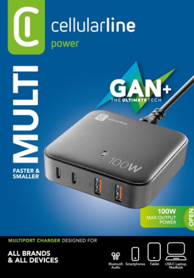 Immagine di Cellularline MULTIPOWER MAGNUS 100W Caricabatterie da rete 4 porte GaN 100W