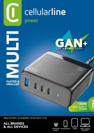 Immagine di Cellularline MULTIPOWER DESK GAN 150W Caricabatterie da rete 150W con 4 porte ultra-compatto con tecnologia GAN