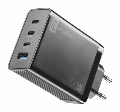 Immagine di Cellularline NANO GAN 100W - Smartphone, Tablet and USB-C Laptops up to 100W Caricabatterie da rete 100W con 4 porte