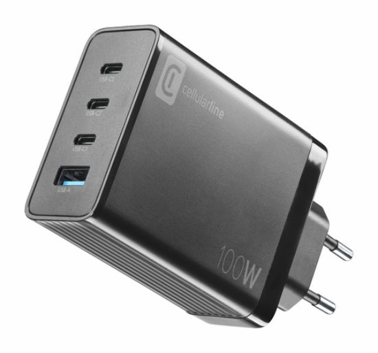 Immagine di Cellularline NANO GAN 100W - Smartphone, Tablet and USB-C Laptops up to 100W Caricabatterie da rete 100W con 4 porte