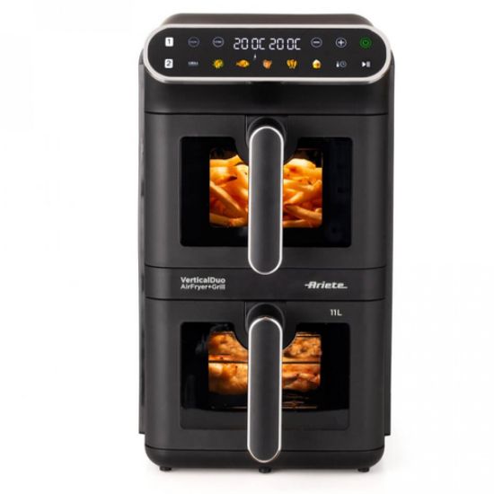 Immagine di Ariete 4640 Air Fryer Vertical DUO, Friggitrice ad aria doppia verticale, 2460W, 11L, Due cestelli, Sync e Dual, 6 programmi, Funzione Grill, Fino a 200°C