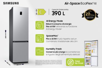 Immagine di Samsung RB38C672CSA frigorifero Combinato EcoFlex AI Libera installazione con congelatore Wifi 2m 390 L Classe C, Inox