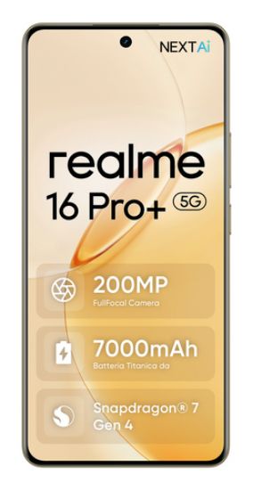 Immagine di realme 16 Pro+ 17,3 cm (6.8") 5G USB tipo-C 12 GB 512 GB 7000 mAh Oro