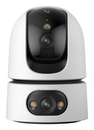 Immagine di Imou Ranger Dual Pro 6MP Telecamera da interno, motorizzata, con doppia ottica 3MP+3MP, sirena integrata e faretto, tasto di chiamata, rilevamento suoni anomali/umano/animale, smart tracking, funzione privacy, visione notturna, comunicazione bidirezionale, Wi-fi 2.4Ghz, Dual Band, registrazione su Micro SD (fino a 512GB) - NVR o Cloud. Certificazione GDPR.