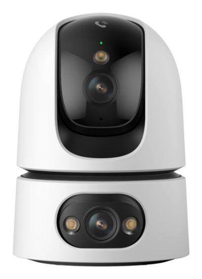 Immagine di Imou Ranger Dual Pro 6MP Telecamera da interno, motorizzata, con doppia ottica 3MP+3MP, sirena integrata e faretto, tasto di chiamata, rilevamento suoni anomali/umano/animale, smart tracking, funzione privacy, visione notturna, comunicazione bidirezionale, Wi-fi 2.4Ghz, Dual Band, registrazione su Micro SD (fino a 512GB) - NVR o Cloud. Certificazione GDPR.