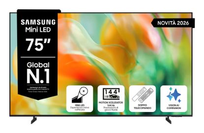 Immagine di Samsung Mini LED AI TV 75" UE75M80HAUXZT 4K, Processore NQ4 AI Gen2, 4K Upscaling, Color Booster Pro, OTS Lite, Metal Stream Design, Vision AI Smart TV, 2026