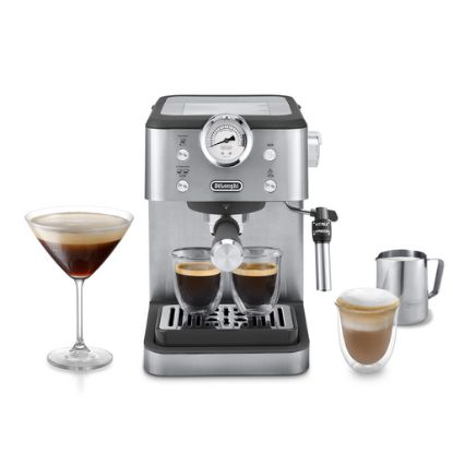 Immagine di De’Longhi CLASSIC - Macchina da Caffè Manuale Espresso e Cappuccino, Polvere e Cialde ESE,15 Bar, 1.7L, Metal (EM450.M)