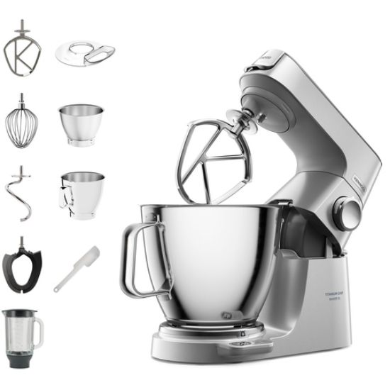 Immagine di Kenwood Titanium Chef Baker XL - Impastatrice planetaria, 4 ganci e fruste inox, 1200W, 7L, Silver (KVL85.124SI )
