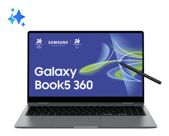 Immagine di Samsung Galaxy Book5 360 Copilot+ PC Intel Core Ultra 5 226V Ibrido (2 in 1) 39,6 cm (15.6") Touch screen Full HD 16 GB LPDDR5x-SDRAM 512 GB SSD Wi-Fi 7 (802.11be) Windows 11 Home Grigio