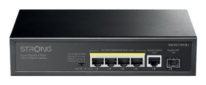 Immagine di Strong SW5011POE+ switch di rete Gigabit Ethernet (10/100/1000) Supporto Power over Ethernet (PoE) Montaggio da desktop/parete Nero