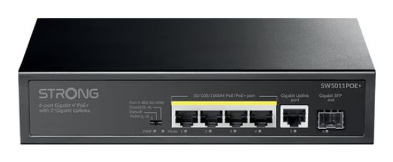 Immagine di Strong SW5011POE+ switch di rete Gigabit Ethernet (10/100/1000) Supporto Power over Ethernet (PoE) Montaggio da desktop/parete Nero