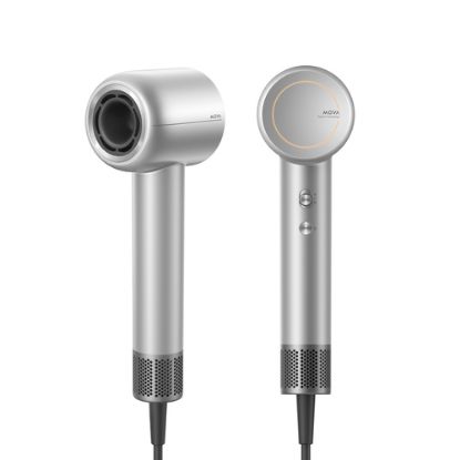 Immagine di MOVA Shine 10 Silver Edition Asciugacapelli ad alta velocità 110.000 giri/min con tecnologia AeroBlossom™, flusso 65 m/s, monitoraggio NTC 1000 t/s, tecnologia al plasma e funzionamento < 58 dB e design Argento