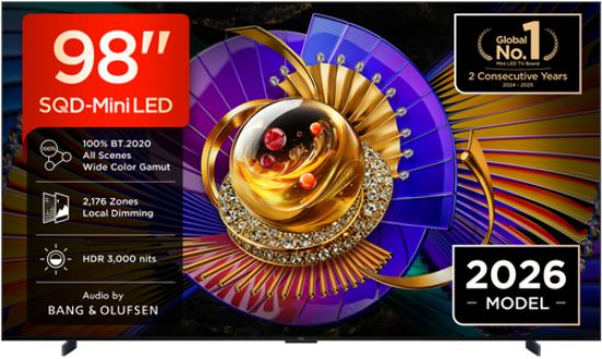 Immagine di TCL C7L TV 98C7L SQD‑Mini LED da 98", 4K HDR, 3000 nit, 2.176 zone di dimming, Google TV, 144Hz, Dolby Vision & Atmos, Audio Bang & Olufsen