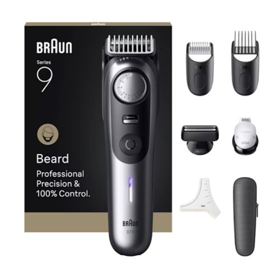 Immagine di Braun BeardTrimmer 9 Regolabarba Series 9, +7 Strumenti Da Barbiere, 52 Lunghezze, ProBlade, BT9520, Cromo