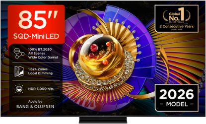 Immagine di TCL C7L TV 85C7L SQD‑Mini LED da 85", 4K HDR, 3000 nit, 1.624 zone di dimming, Google TV, 144Hz, Dolby Vision & Atmos, Audio Bang & Olufsen