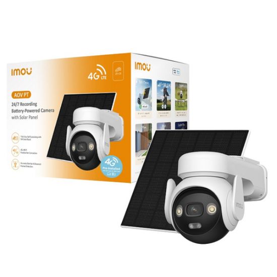 Immagine di Imou AOV PT 4G 5MP - Telecamera da esterno 4G e Wifi Motorizzata con pannello solare. Tecnologia AOV per registrazione 24/7 . Incluse Sim Dati 4G ed SD da 32Gb