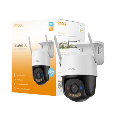 Immagine di Imou Cruiser SC 4G 2K (3MP) - Telecamera 4G da esterno Motorizzata 360° - Visione Notturna a Colori, IP66, Tracciamento Intelligente, Rilevamento Umano, Deterrenza attiva (Faretto, Luci Blue e Rosse e Sirena, Audio Bidirezionale