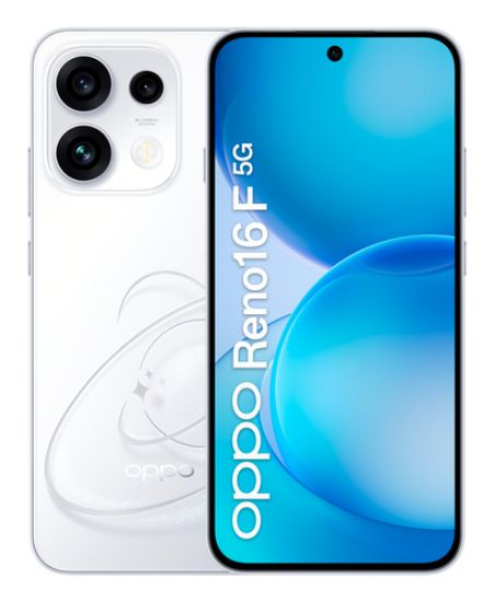 Immagine di OPPO Reno16 F 5G AI Smartphone, Tripla fotocamera 50+8+50MP, Selfie 50MP, Display 6.57” 120HZ AMOLED FHD+, 6500mAh, RAM 8GB(Esp2GB/4GB/8GB)+ROM 256GB [Versione Italia], Pop White