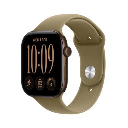Immagine di Apple Watch Series 12 GPS, cassa 42 mm in alluminio color bronzo scuro con cinturino Sport oliva - S/M