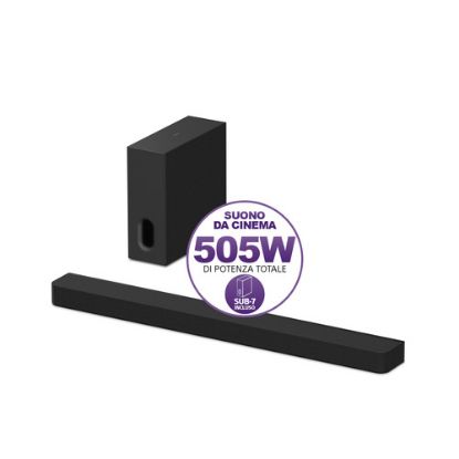 Immagine di Sony BRAVIA Theatre Bar 7 + S, HTA7100KIT, Soundbar con Subwoofer, 5.1.2 canali, Potenza Max 505 W, Surround Sound Dolby Atmos®/DTS:X®, 360 Spatial Sound Mapping, Voice Zoom 3 per Smart TV, Bluetooth