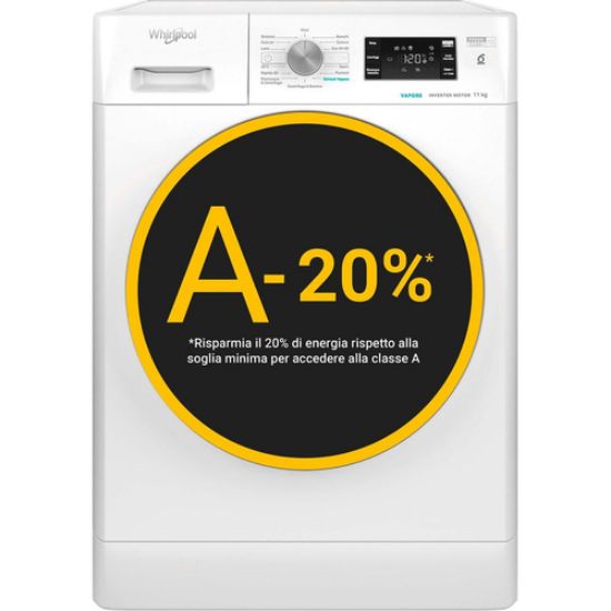 Immagine di Whirlpool FFB 1148 BSV IT Lavatrice 11kg, 100% DI FRESCHEZZA, ANCHE SE DIMENTICHI IL BUCATO, classe A-20%, colore bianco, 1400 giri, vapore